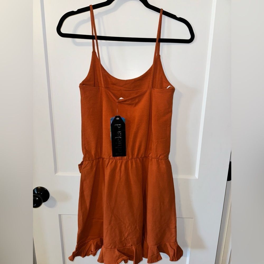 Chic Rust Ruffle Mini Dress - Picture 4 of 6